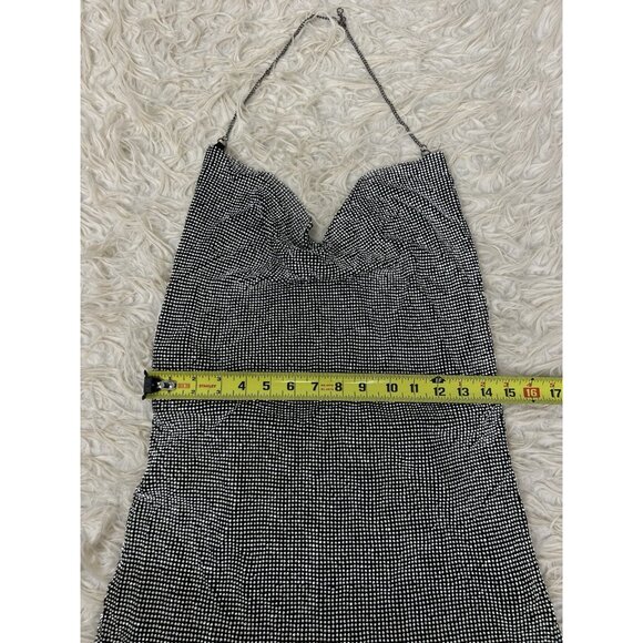 Rhinestone Chainmail Side Slit Sexy Mini Dress Silver & Black Party Size S/M - Picture 8 of 16